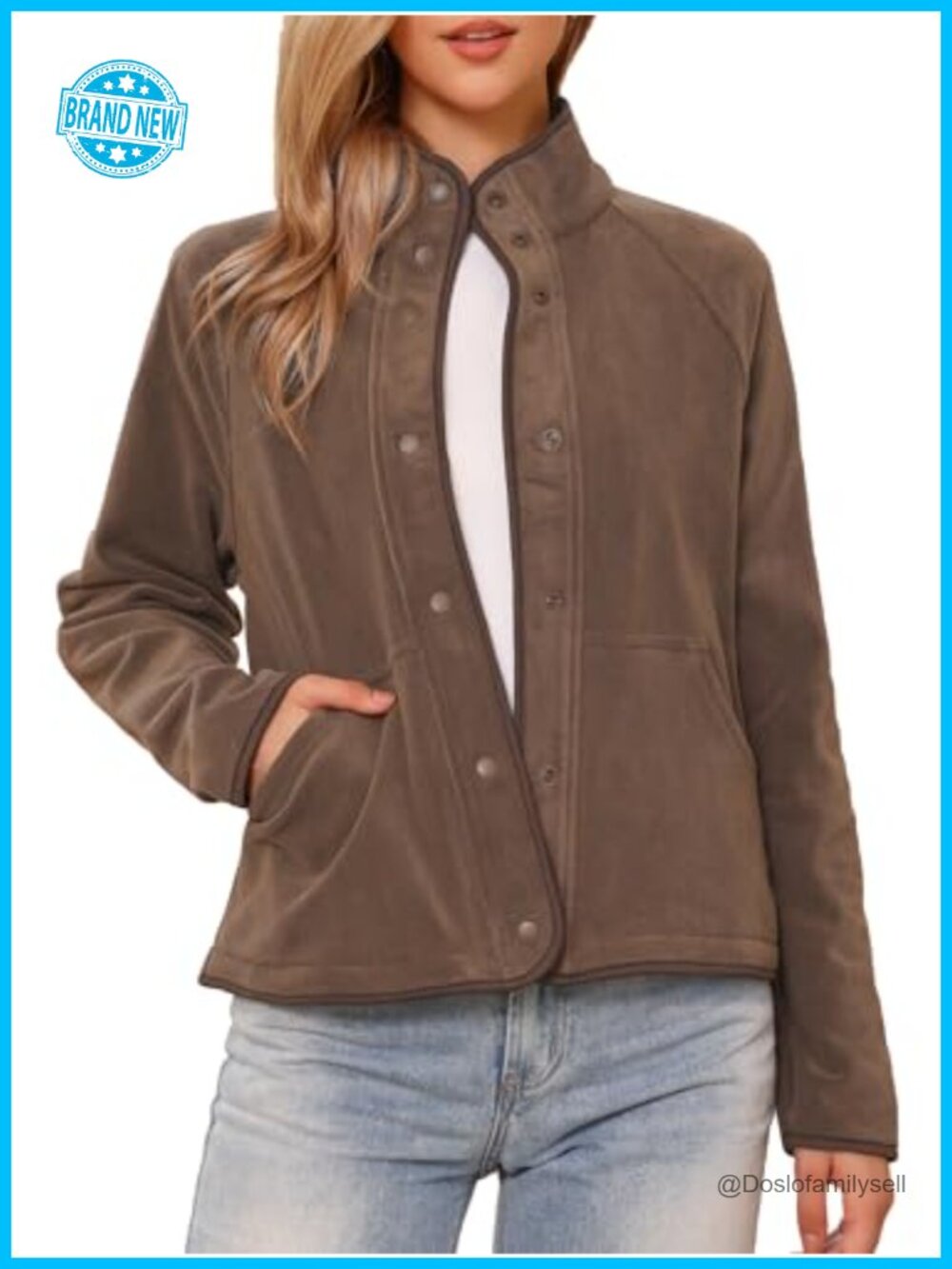 Women's Fleece Button Down Jacket with Pockets Casual Fall Coat